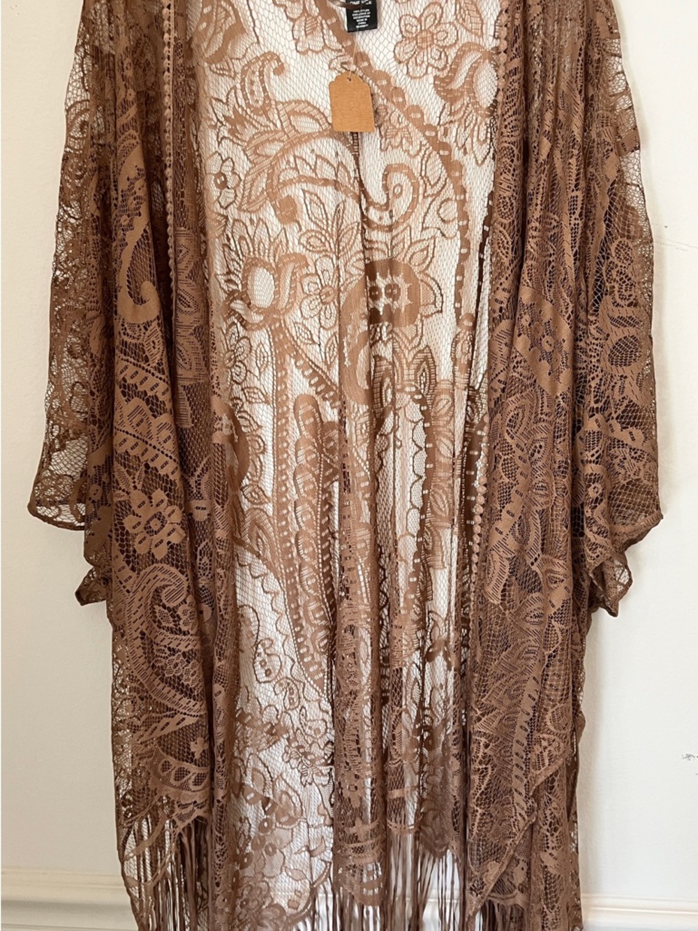 Mixit Brown Lace Fringe Swim Coverup Kimono one size new Boho and festival 25.00